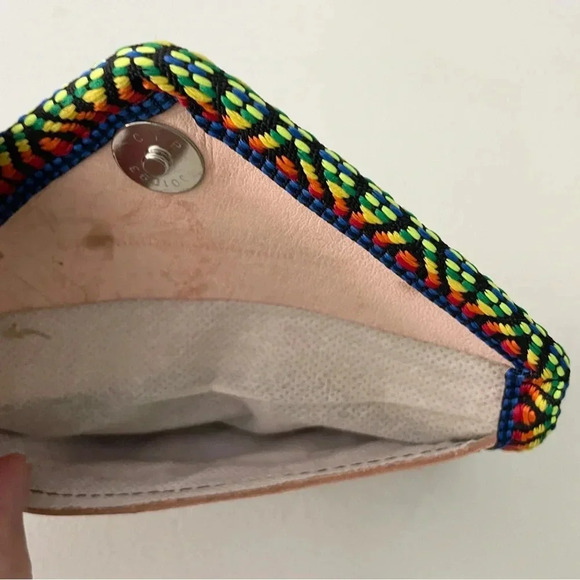 Leather Floral Wallet Mexico Snap Close 3 Pocket Color Trim Boho Hippie Nature - Picture 3 of 8